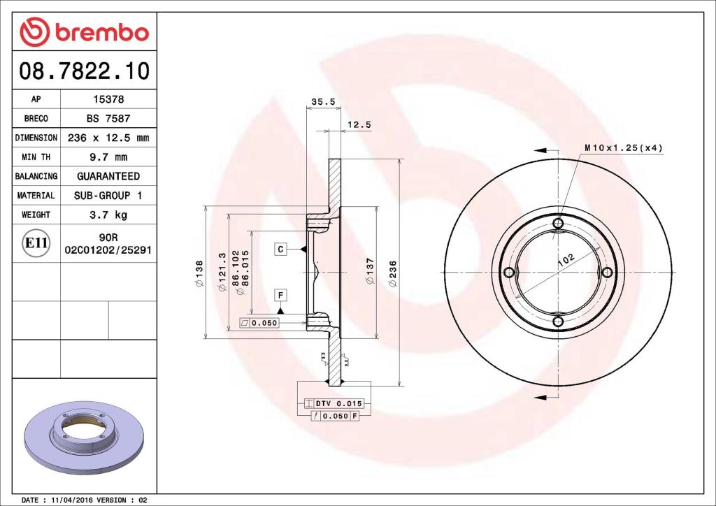 Discos de travão BREMBO ref. 08.7822.10