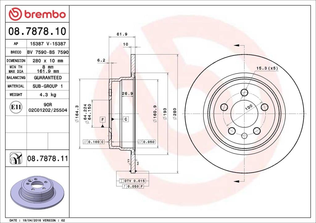 Discos de freno BREMBO ref. 08.7878.11