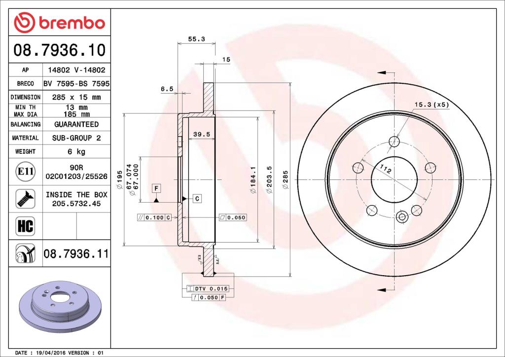 Disques de frein BREMBO 08.7936.11