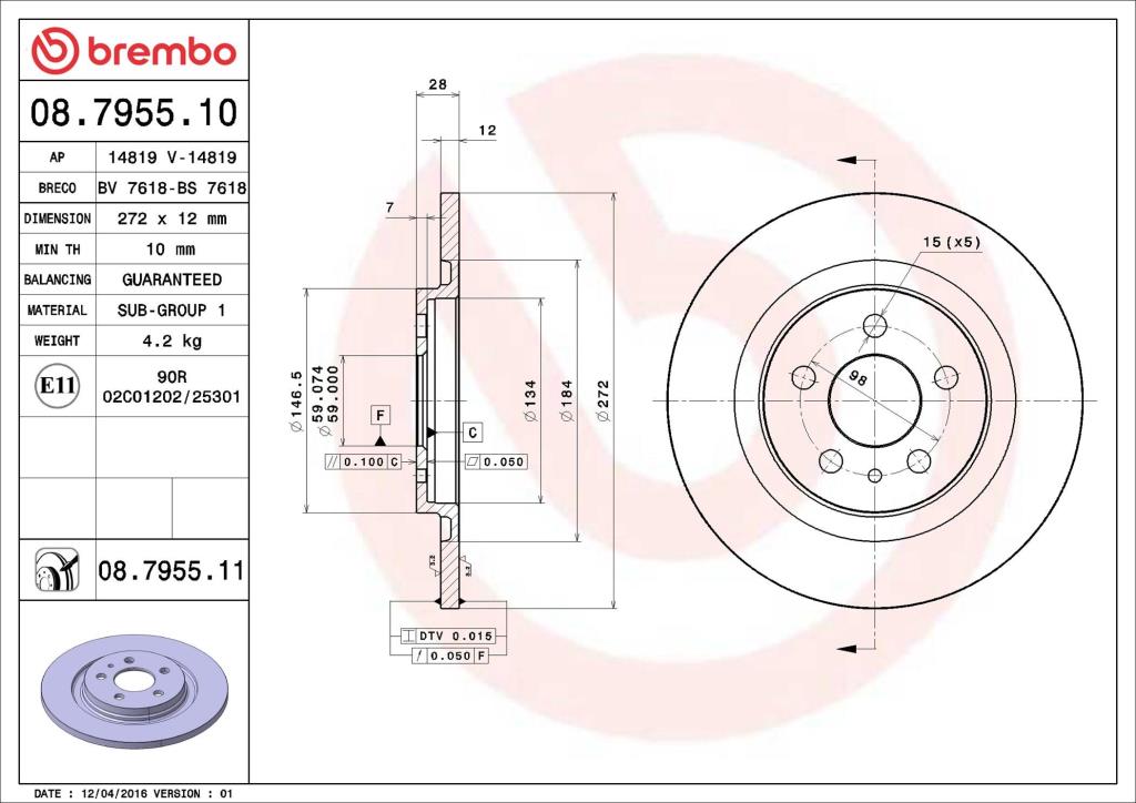 Discos de freno BREMBO ref. 08.7955.11