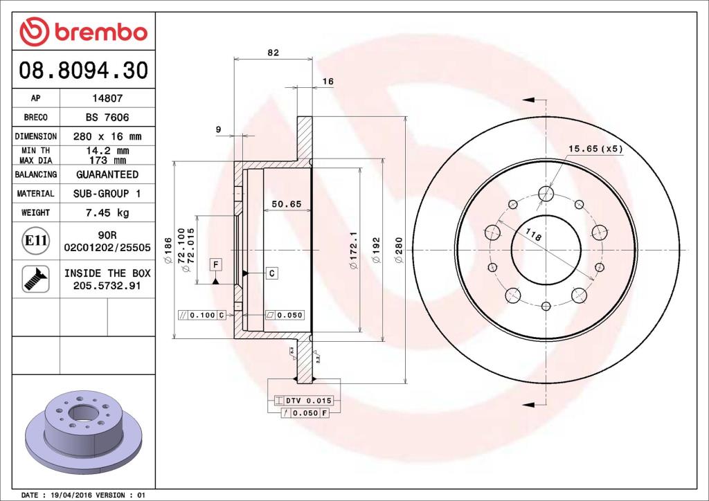 Discos de freno BREMBO ref. 08.8094.30