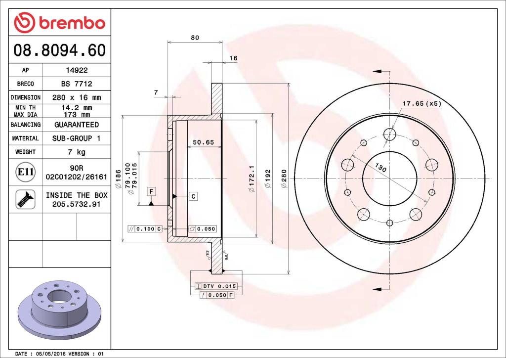 Disques de frein BREMBO 08.8094.60