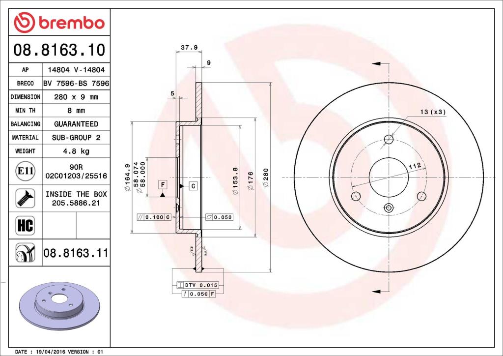 Discos de freno BREMBO ref. 08.8163.10