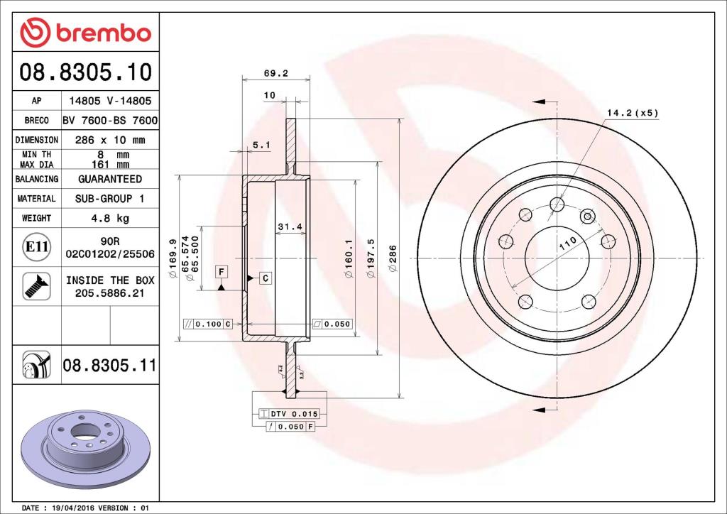 Disques de frein BREMBO 08.8305.11