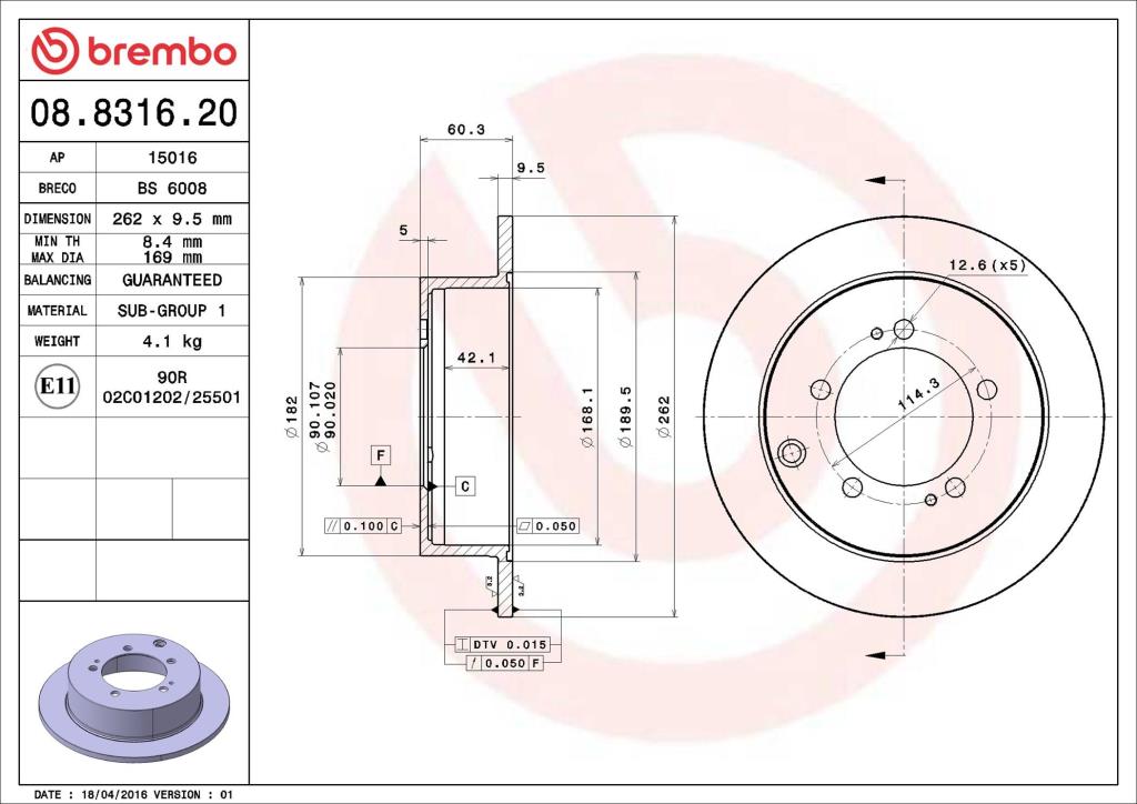 Disques de frein BREMBO ref. 08.8316.20