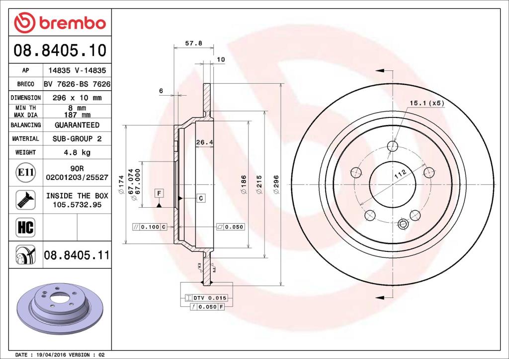Discos de travão BREMBO ref. 08.8405.10