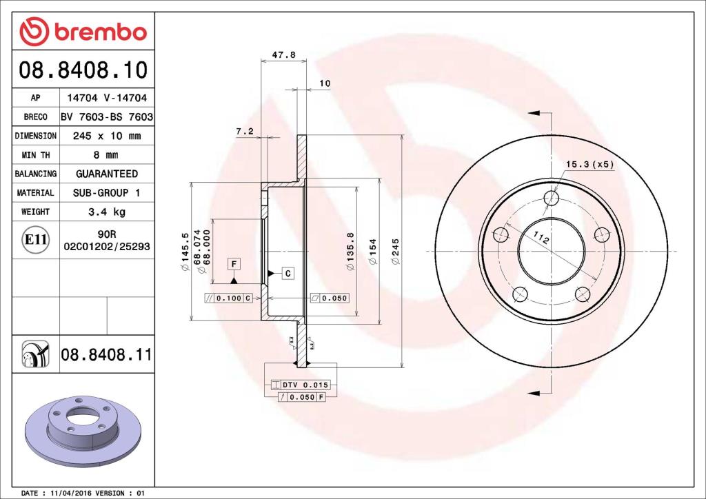 Discos de freno BREMBO ref. 08.8408.11