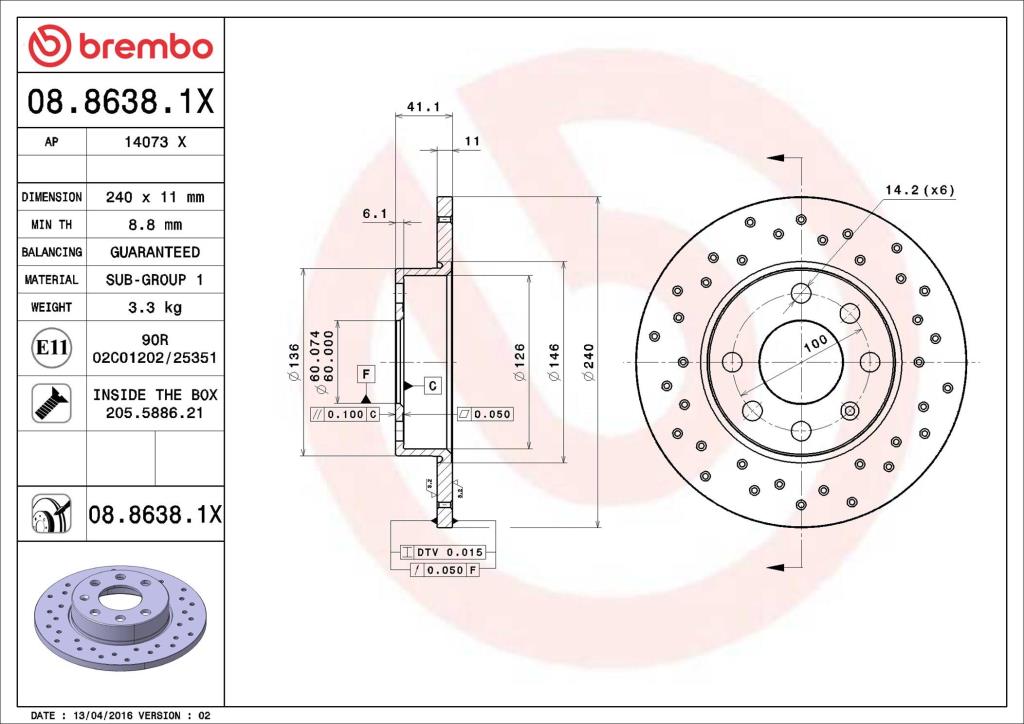 Discos de freno BREMBO ref. 08.8638.1X