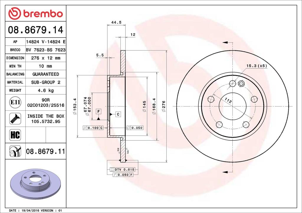 Disques de frein BREMBO 08.8679.11