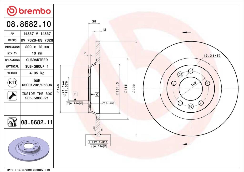 Discos de travão BREMBO 08.8682.11
