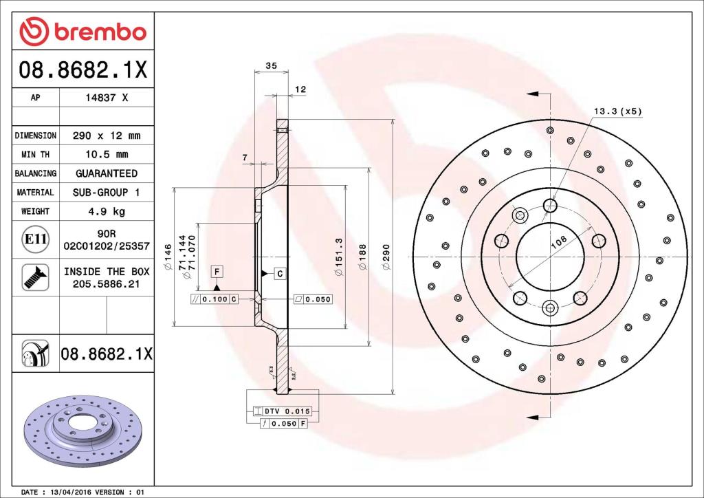 Disques de frein BREMBO 08.8682.1X