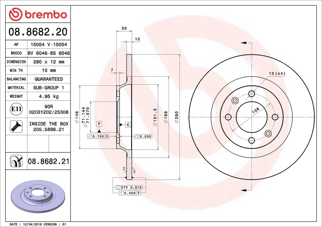 Disques de frein BREMBO ref. 08.8682.21