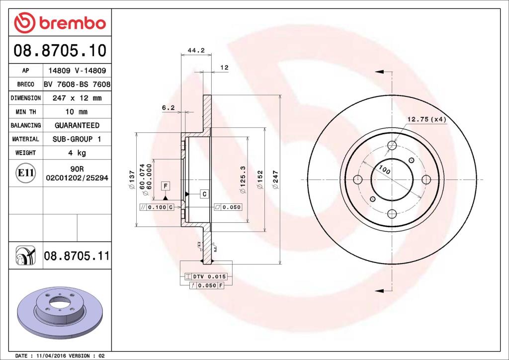 Disques de frein BREMBO ref. 08.8705.11