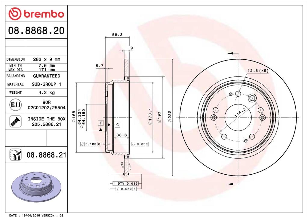 Disques de frein BREMBO 08.8868.20