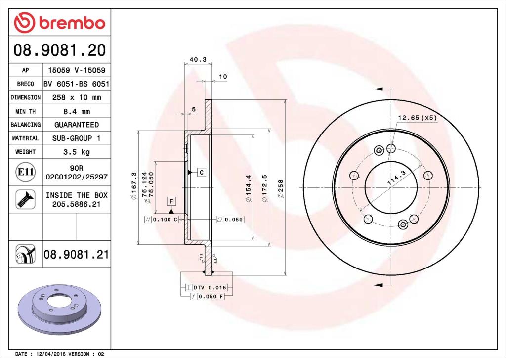 Disques de frein BREMBO ref. 08.9081.20