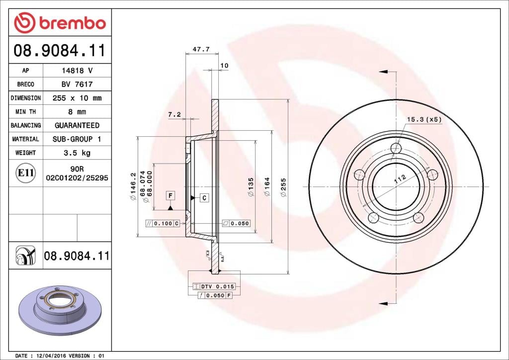 Discos de travão BREMBO ref. 08.9084.11