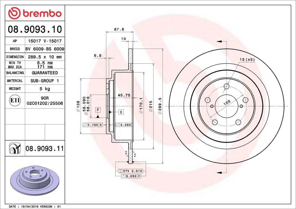Disques de frein BREMBO ref. 08.9093.11