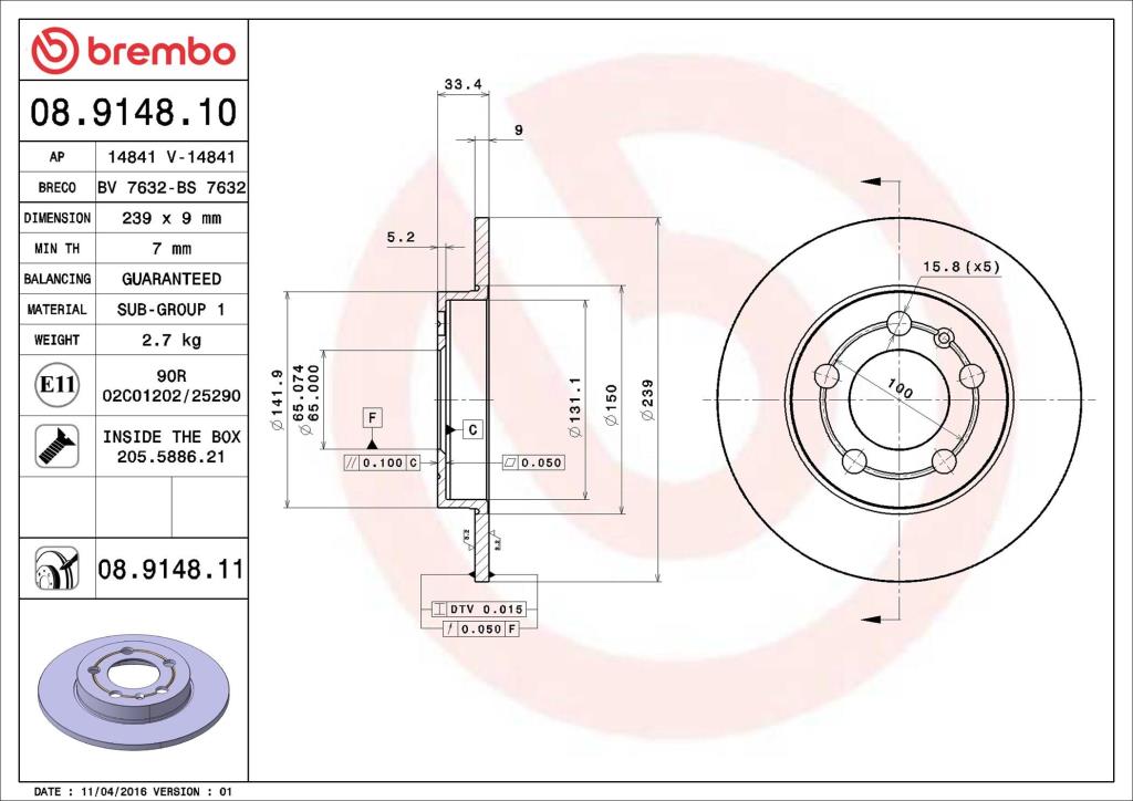 Discos de travão BREMBO ref. 08.9148.11