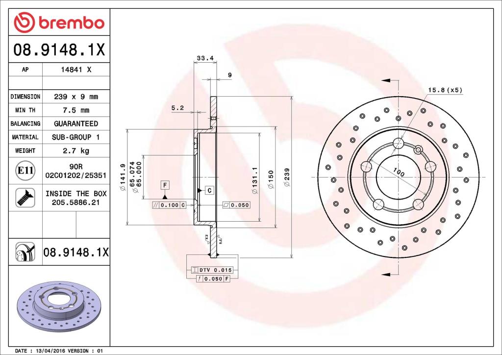 Discos de freno BREMBO ref. 08.9148.1X
