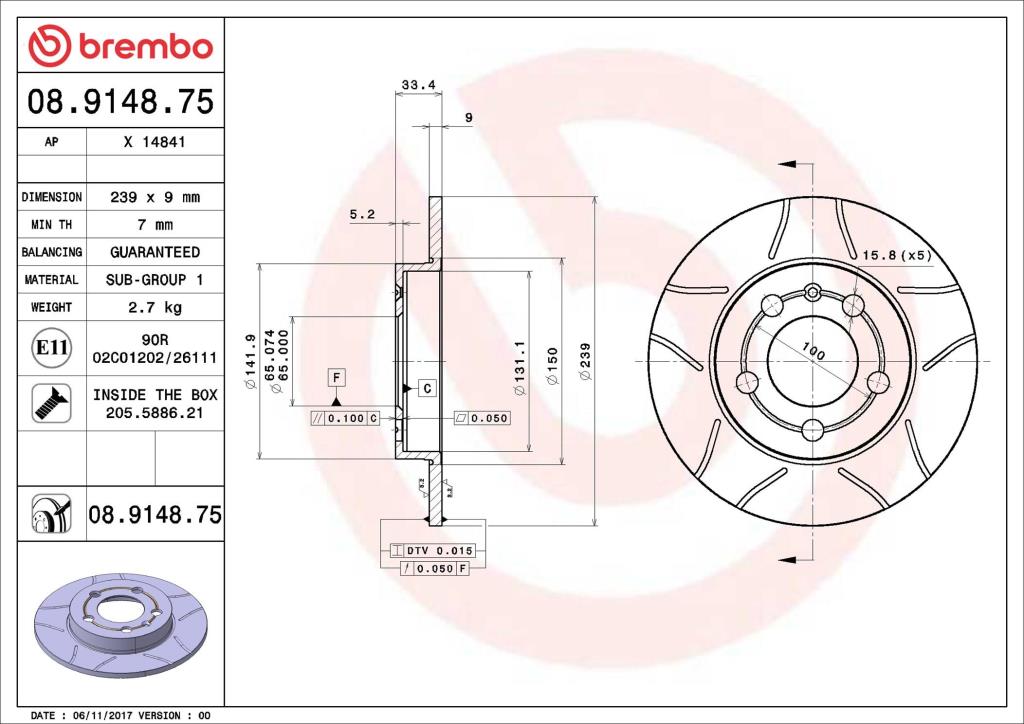 Discos de freno BREMBO ref. 08.9148.75