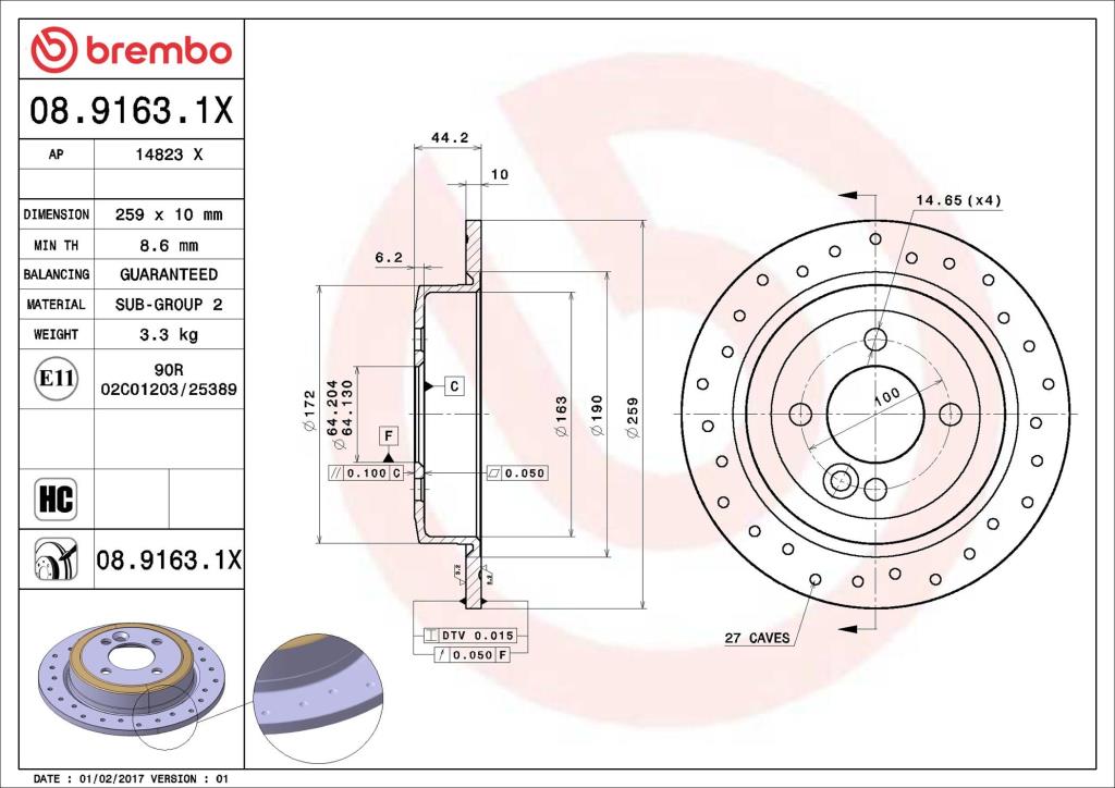 Disques de frein BREMBO 08.9163.1X