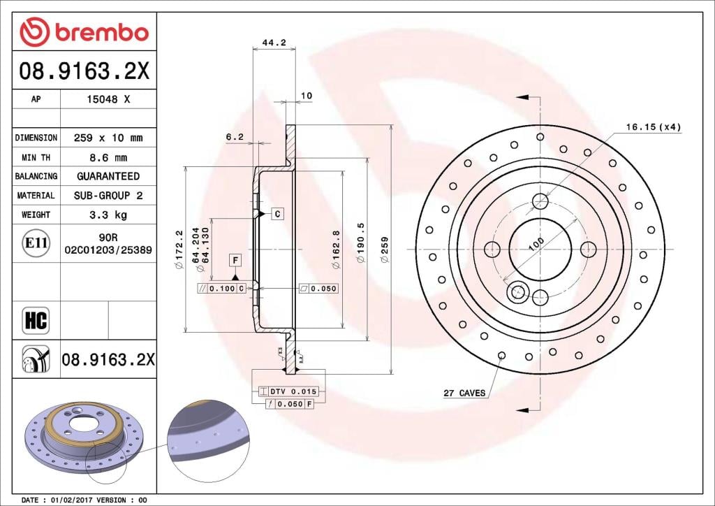 Disques de frein BREMBO ref. 08.9163.2X