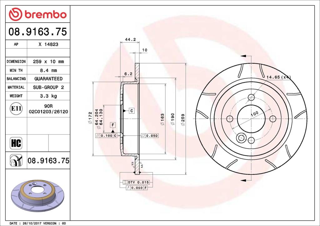 Discos de freno BREMBO ref. 08.9163.75