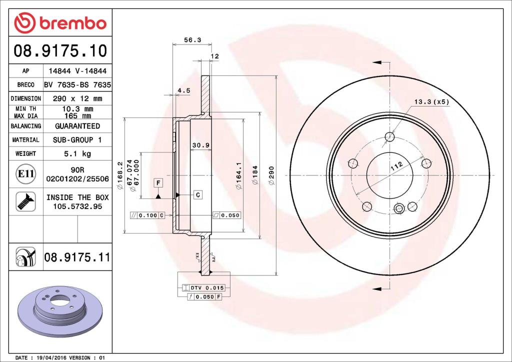 Discos de travão BREMBO ref. 08.9175.11
