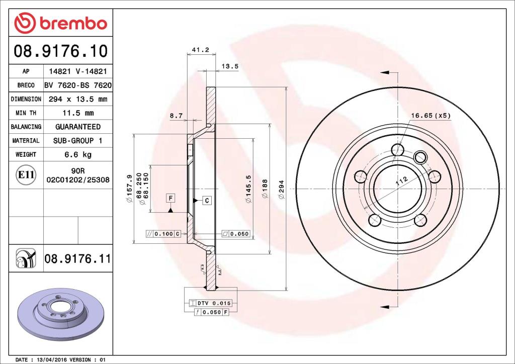 Disques de frein BREMBO ref. 08.9176.11