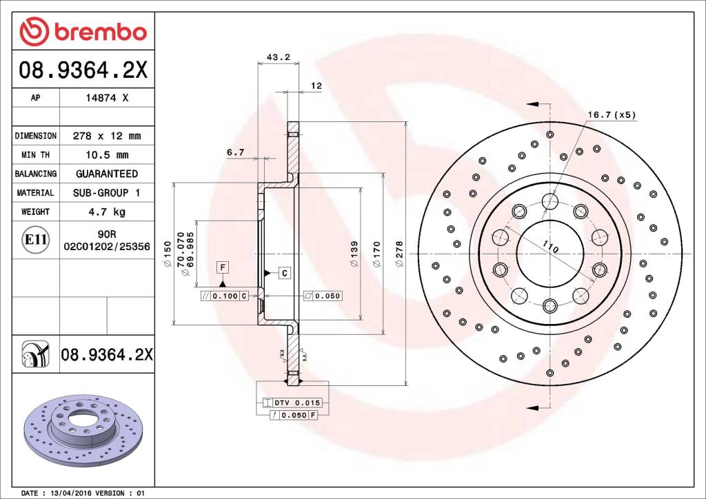 Discos de freno BREMBO ref. 08.9364.2X