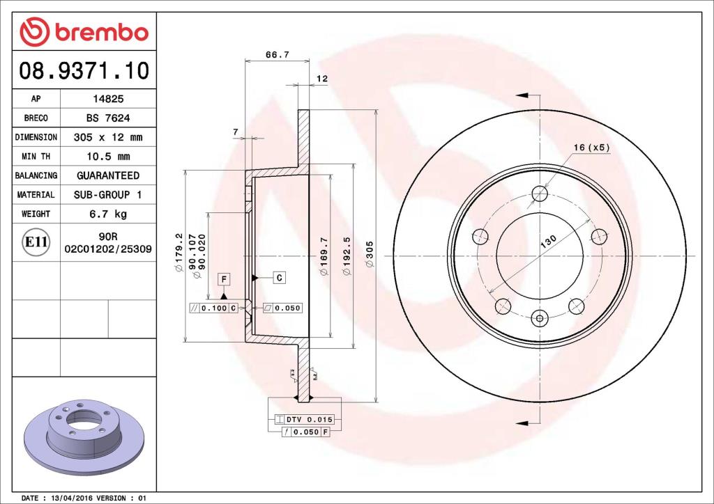 Disques de frein BREMBO ref. 08.9371.10