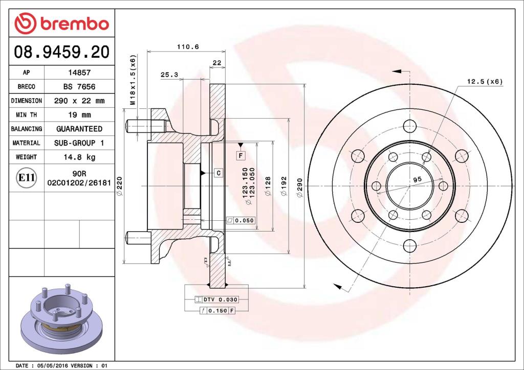 Disques de frein BREMBO ref. 08.9459.20