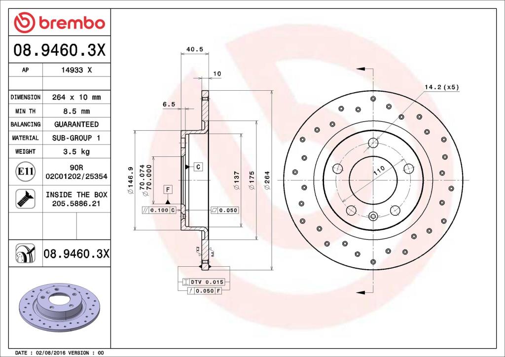 Discos de travão BREMBO ref. 08.9460.3X