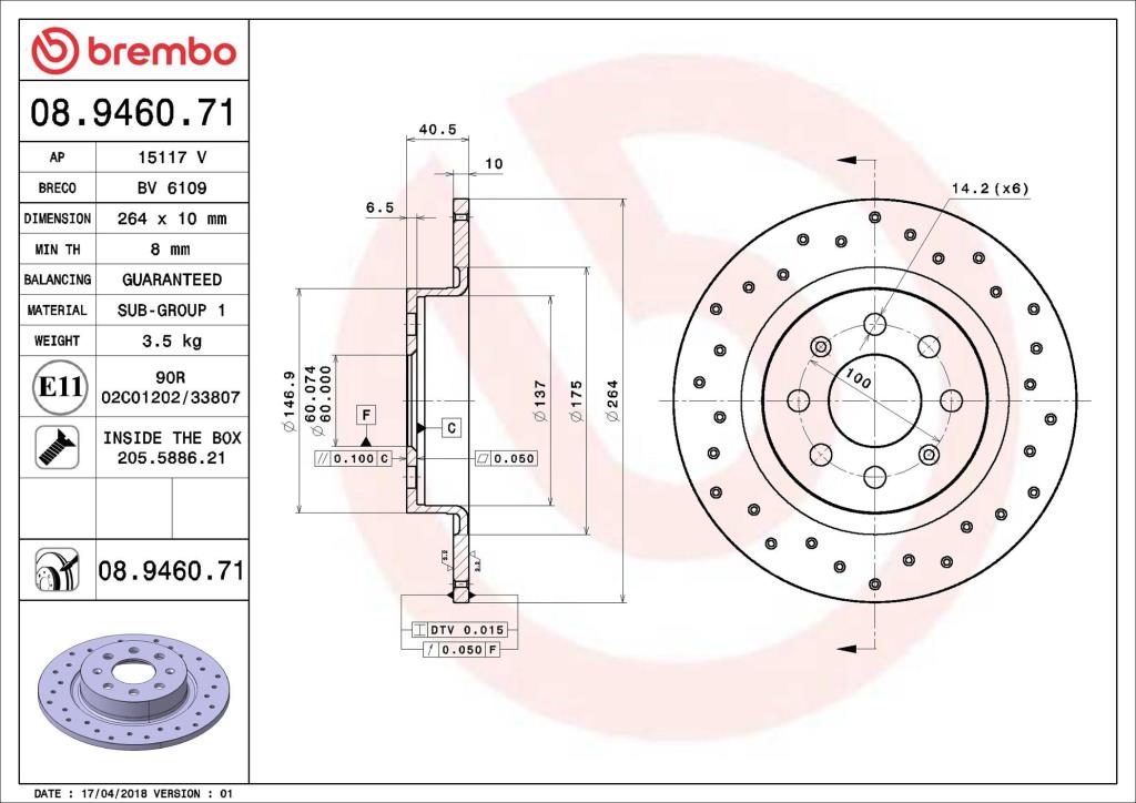 Discos de freno BREMBO ref. 08.9460.71