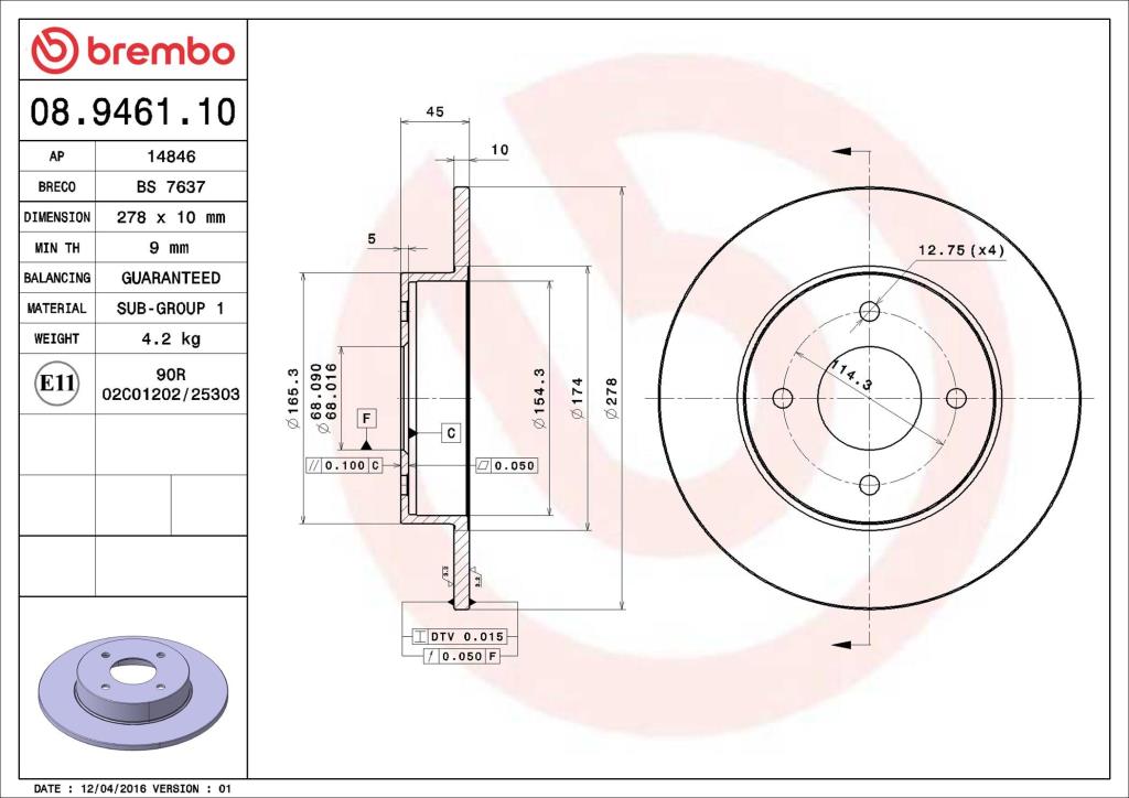Discos de freno BREMBO ref. 08.9461.10