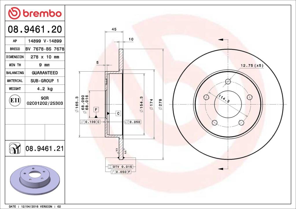 Discos de freno BREMBO ref. 08.9461.21