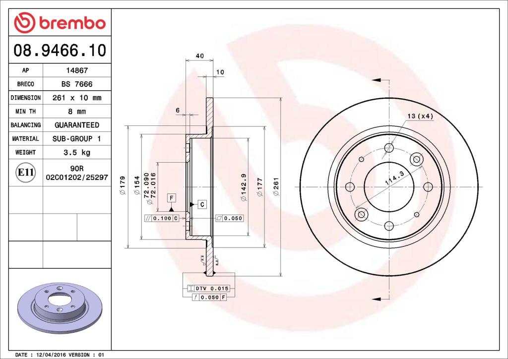 Discos de freno BREMBO ref. 08.9466.10