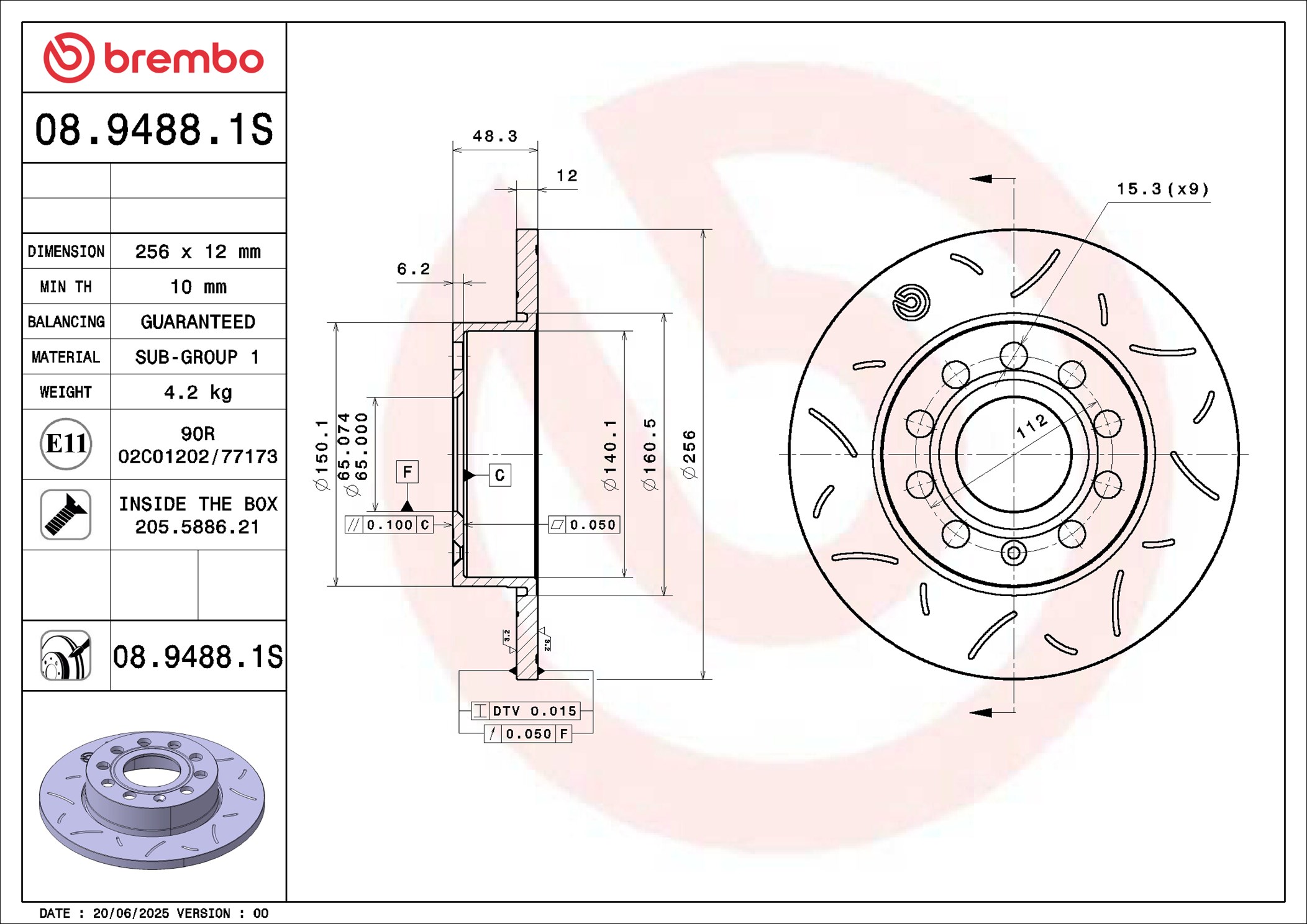 Disques de frein BREMBO ref. 08.9488.1S