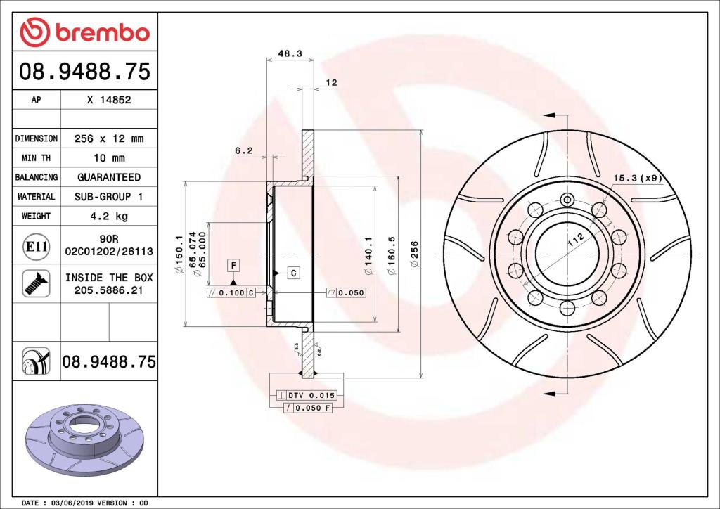 Discos de freno BREMBO ref. 08.9488.75