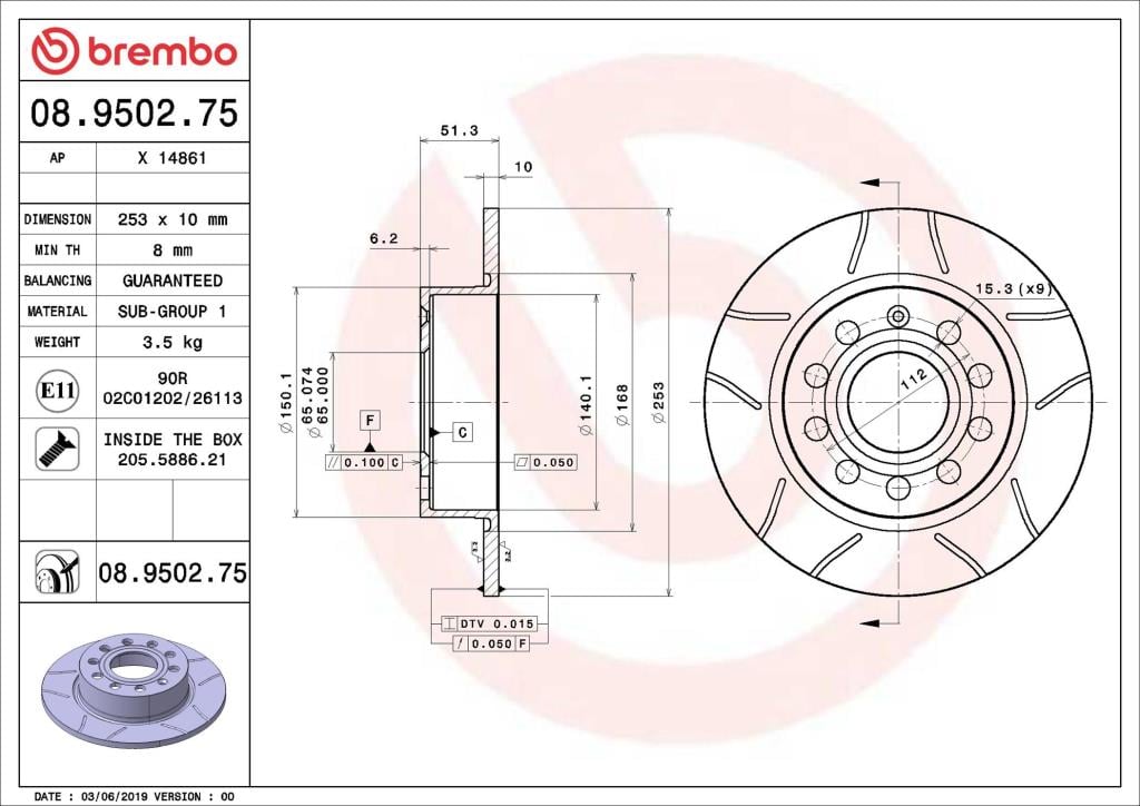 Discos de freno BREMBO ref. 08.9502.75