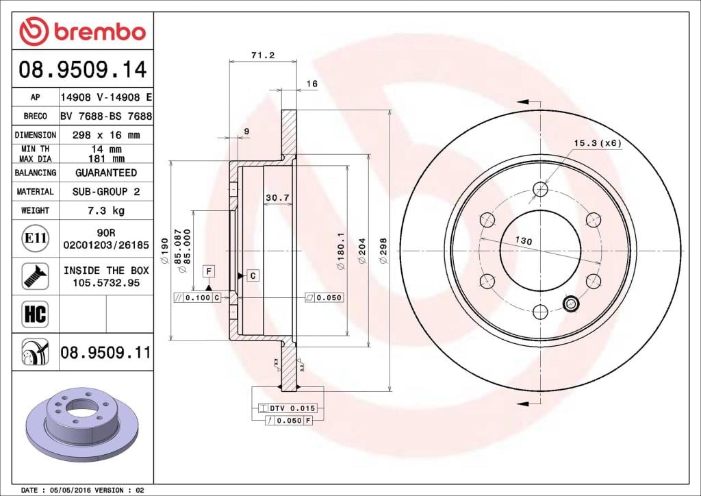 Discos de travão BREMBO ref. 08.9509.11