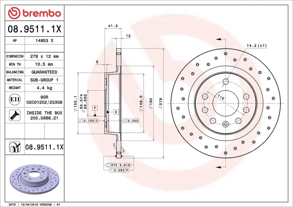 Disques de frein BREMBO ref. 08.9511.1X