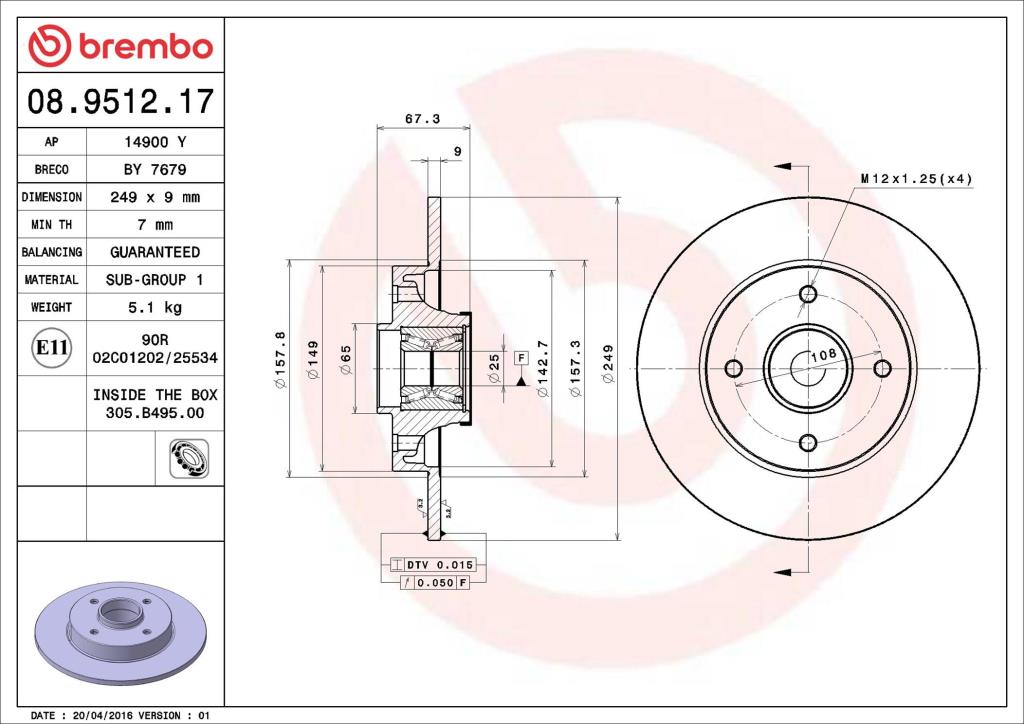 Discos de freno BREMBO ref. 08.9512.17
