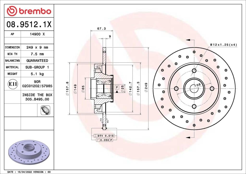 Disques de frein BREMBO 08.9512.1X