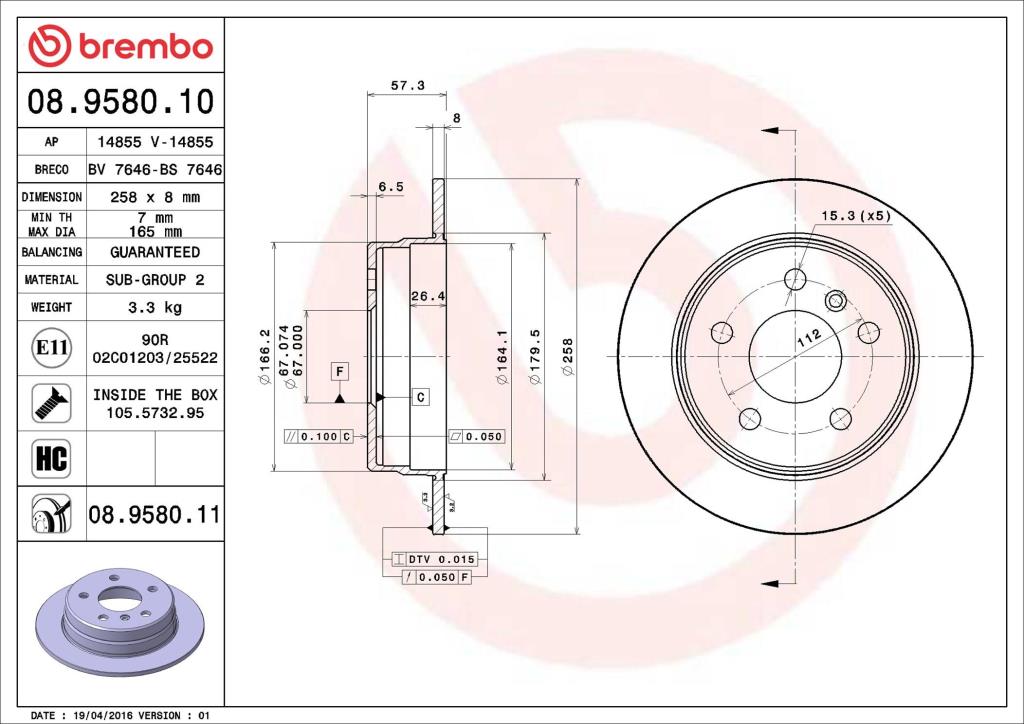 Disques de frein BREMBO ref. 08.9580.11