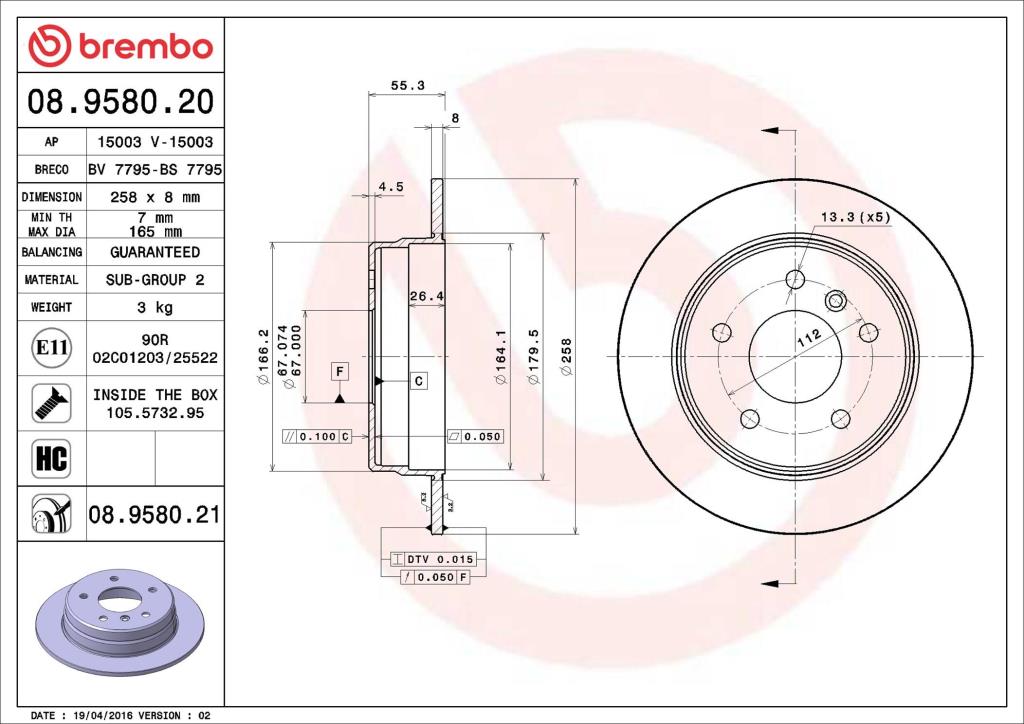 Discos de freno BREMBO ref. 08.9580.21