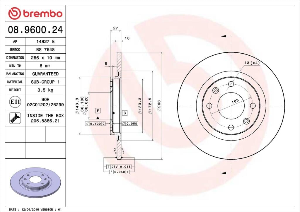 Discos de freno BREMBO ref. 08.9600.24