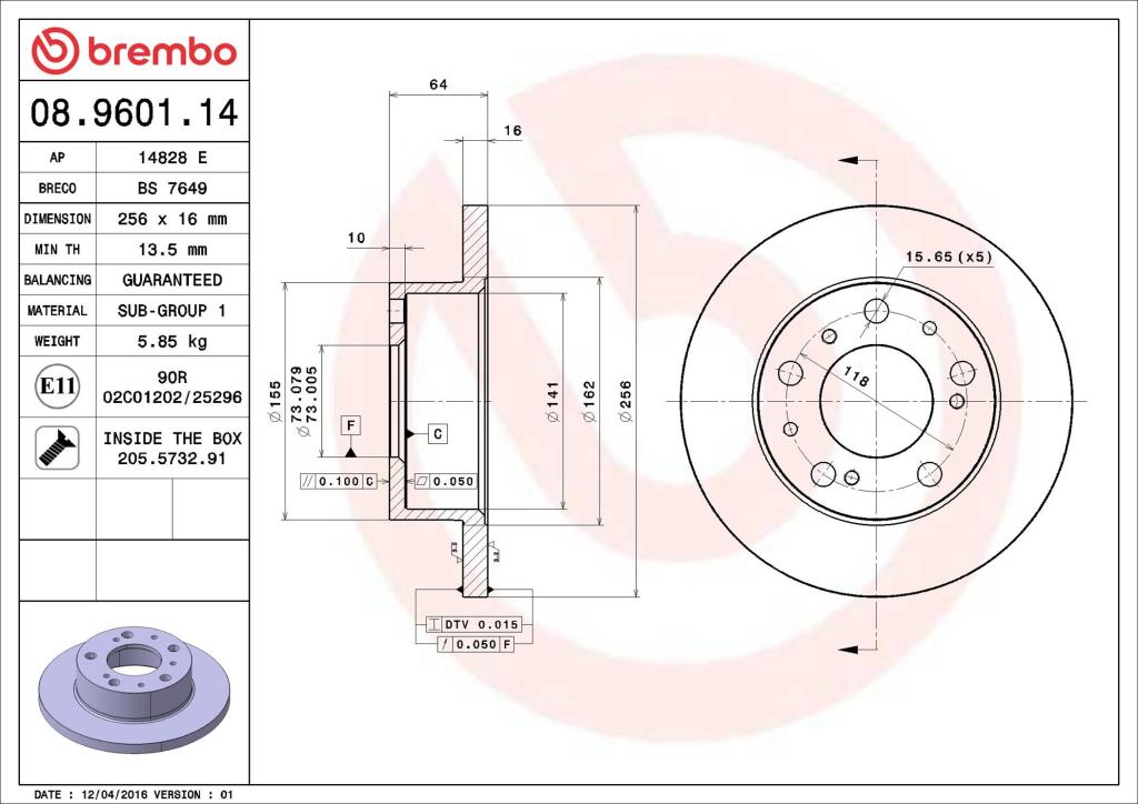 Discos de freno BREMBO ref. 08.9601.14