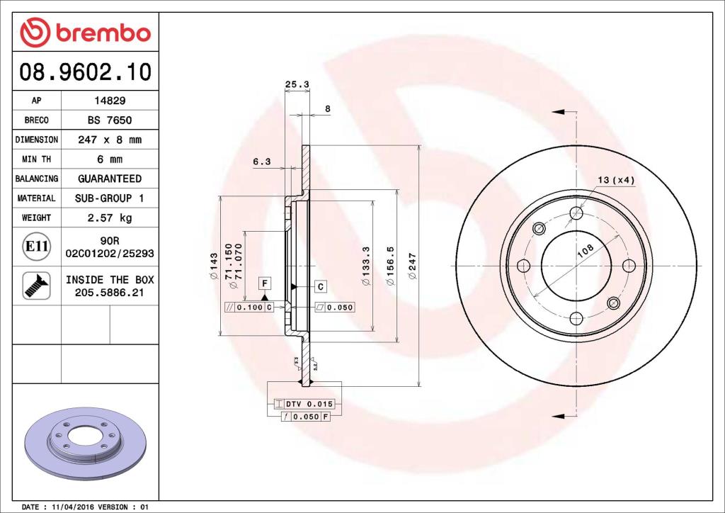 Discos de freno BREMBO ref. 08.9602.10