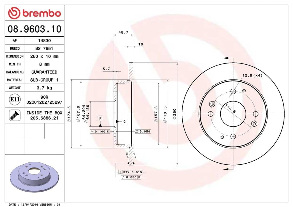 Discos de freno BREMBO ref. 08.9603.10